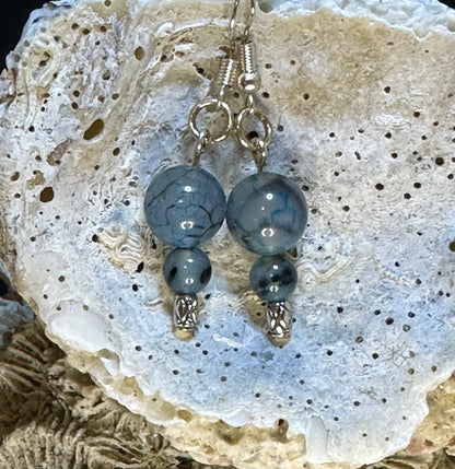 Blue Dragon Vein Agate Dangle Earring Pair