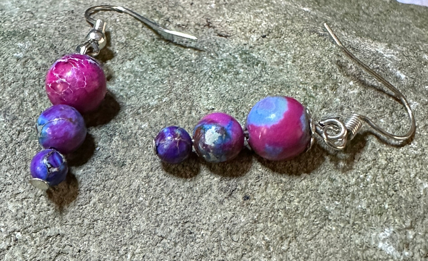 Sea Sediment Jasper Red Blue Swirl 4,6,8mm Hanging Earring Pair