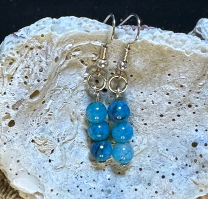 Blue Dragon Vein Agate Dangle Earrings 6mm stones hanging pair