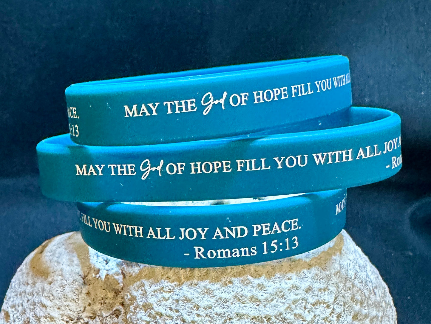 Silicone Bracelet Bible Verse Romans 15:13 May the God of Hope Fill You With All Joy and Peace.