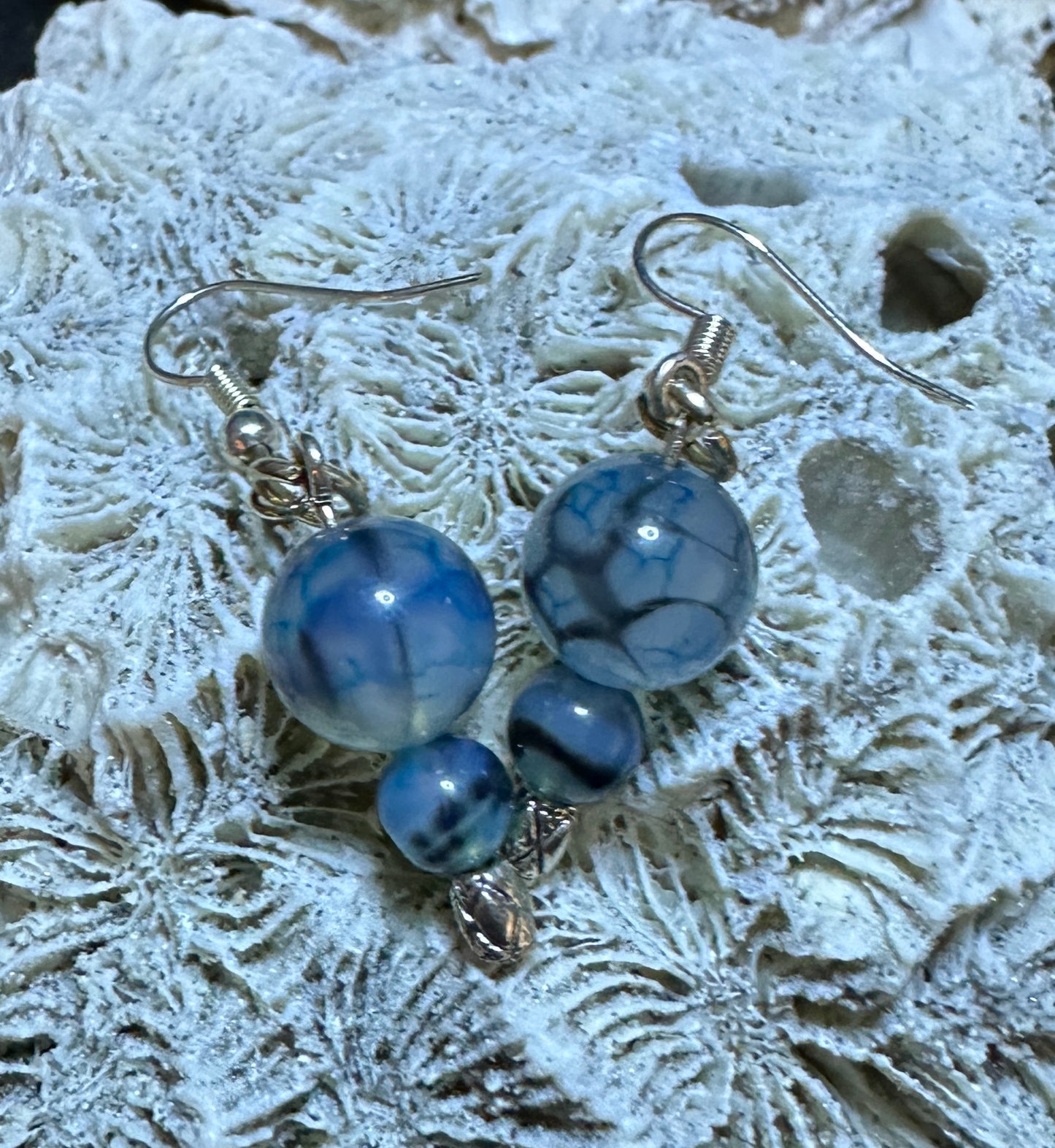 Blue Dragon Vein Agate Dangle Earring Pair