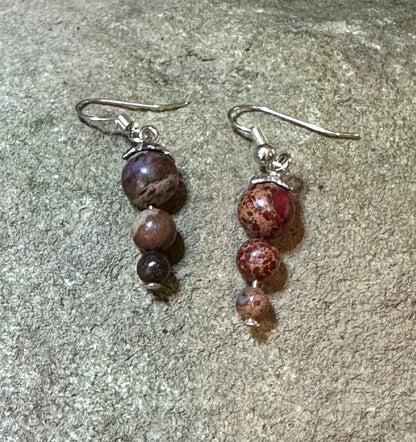 Sea Sediment Jasper Earthy Brown and Caramel Earrings Pair