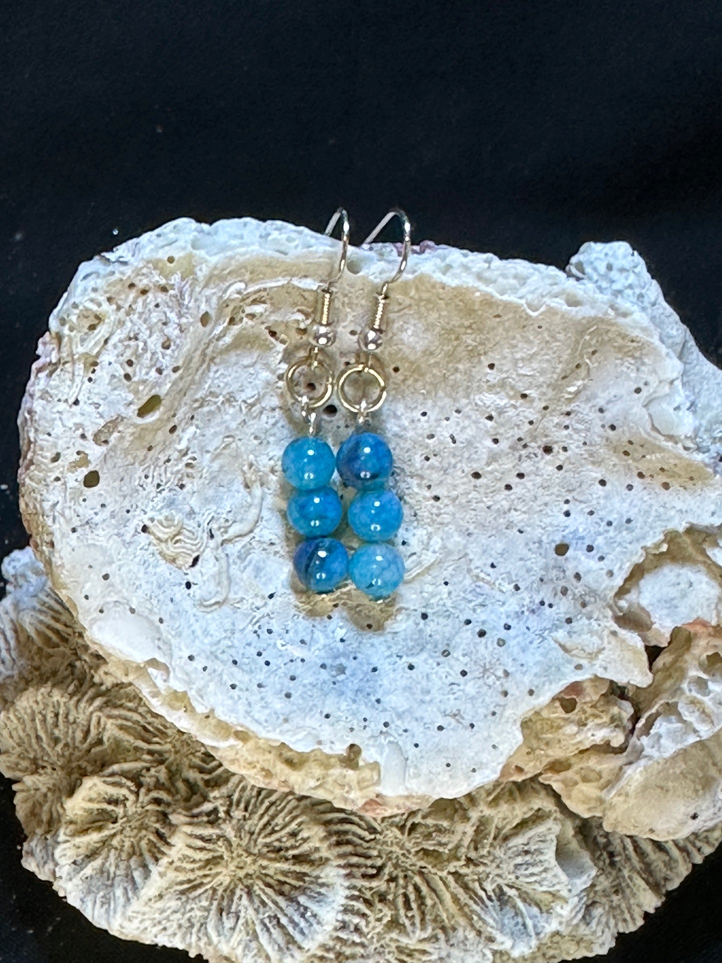 Blue Dragon Vein Agate Dangle Earrings 6mm stones hanging pair