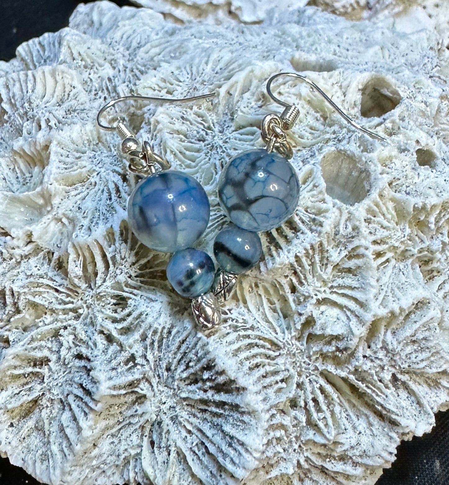 Blue Dragon Vein Agate Dangle Earring Pair