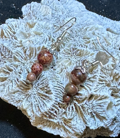 Sea Sediment Jasper Earthy Brown and Caramel Earrings Pair