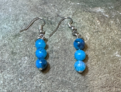 Blue Dragon Vein Agate Dangle Earrings 6mm stones hanging pair