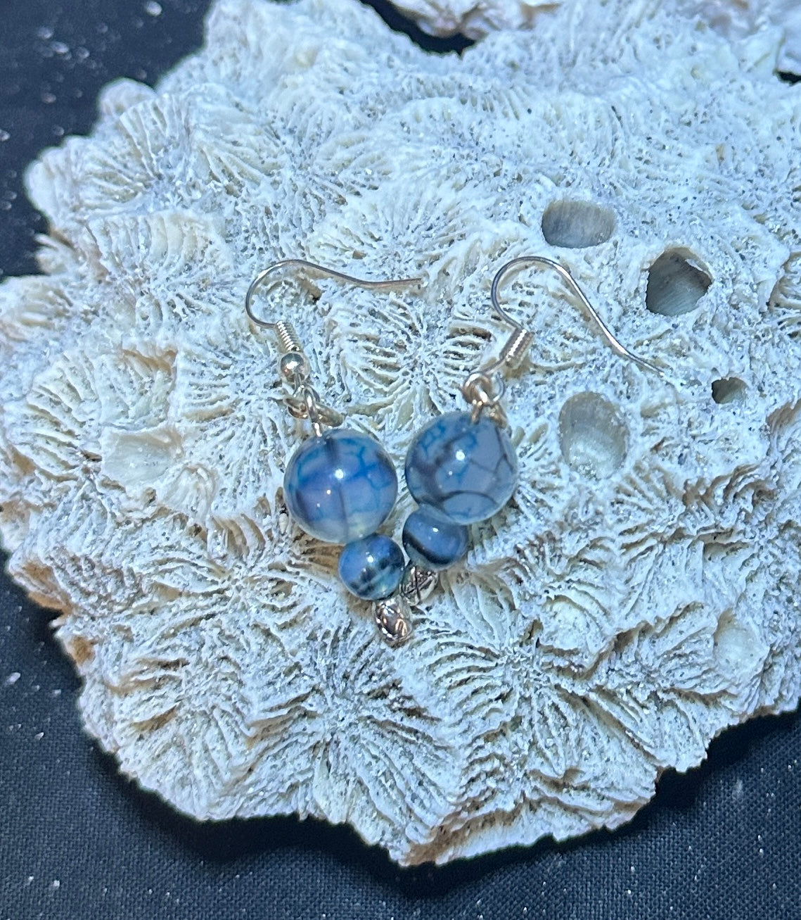 Blue Dragon Vein Agate Dangle Earring Pair