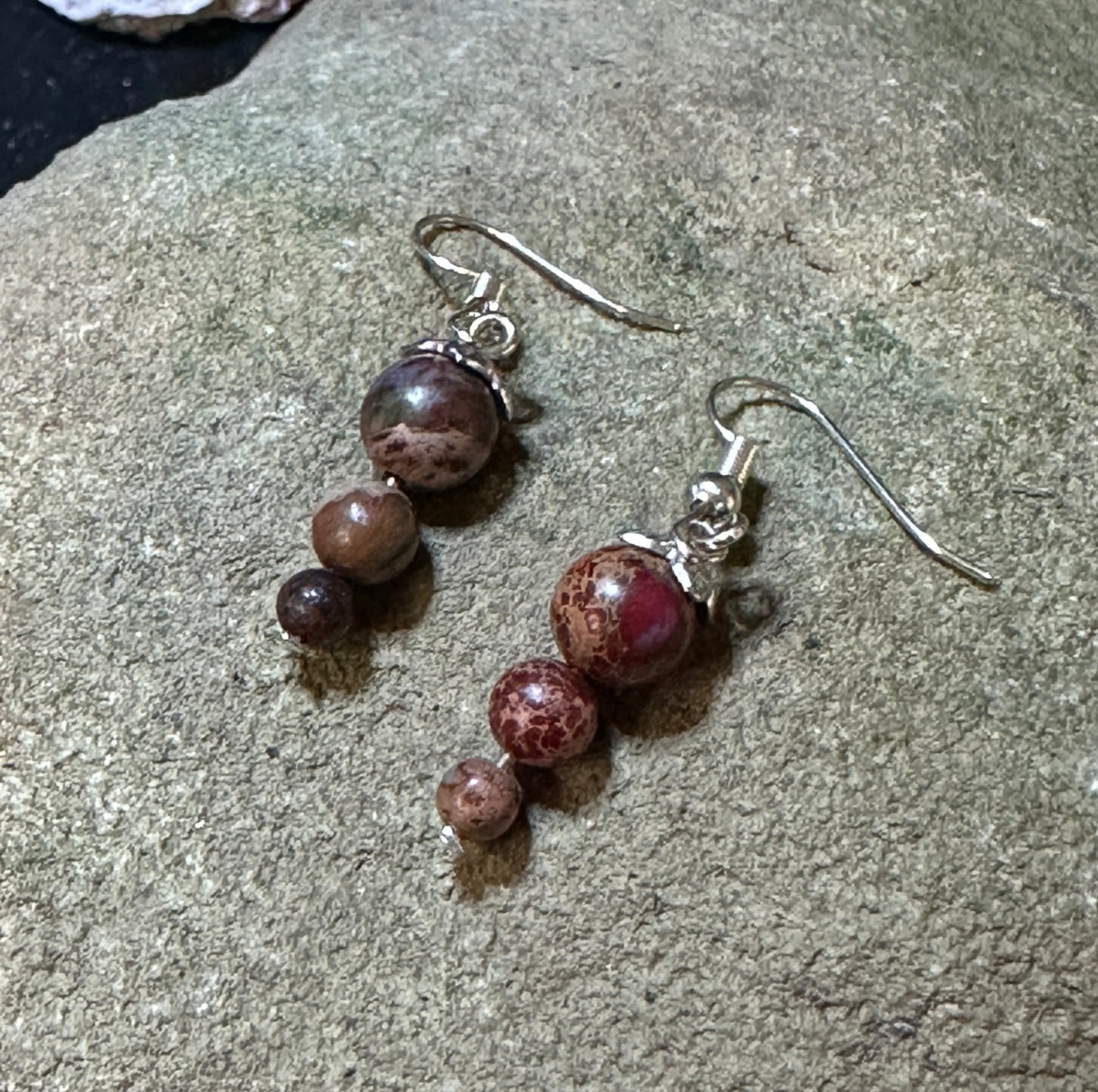 Sea Sediment Jasper Earthy Brown and Caramel Earrings Pair