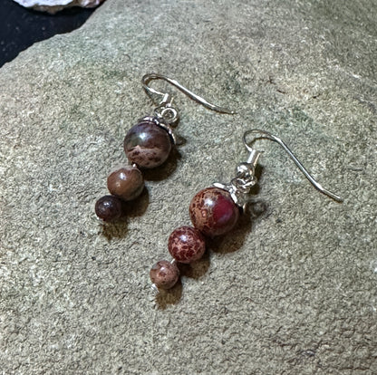 Sea Sediment Jasper Earthy Brown and Caramel Earrings Pair