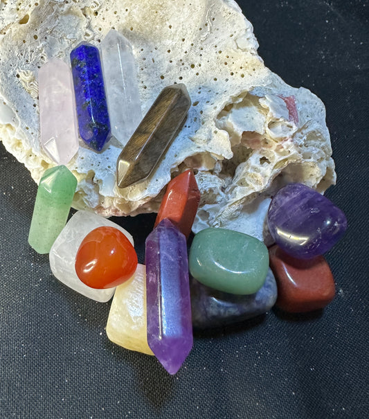 14pcs Pointed Quartz Crystal Chakra Healing Stones Set Jasper Amethyst Lapis Lazuli