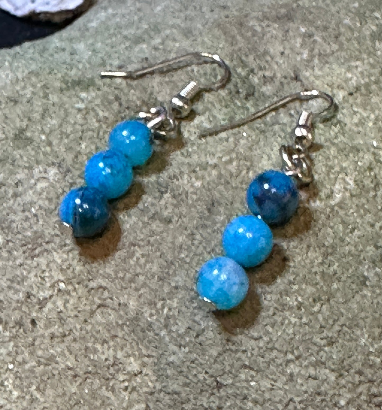 Blue Dragon Vein Agate Dangle Earrings 6mm stones hanging pair