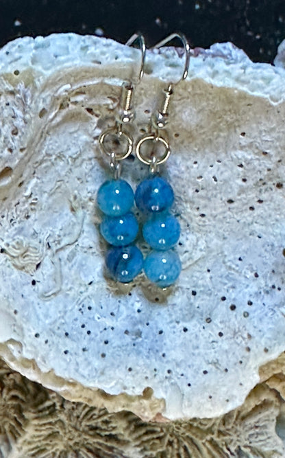 Blue Dragon Vein Agate Dangle Earrings 6mm stones hanging pair