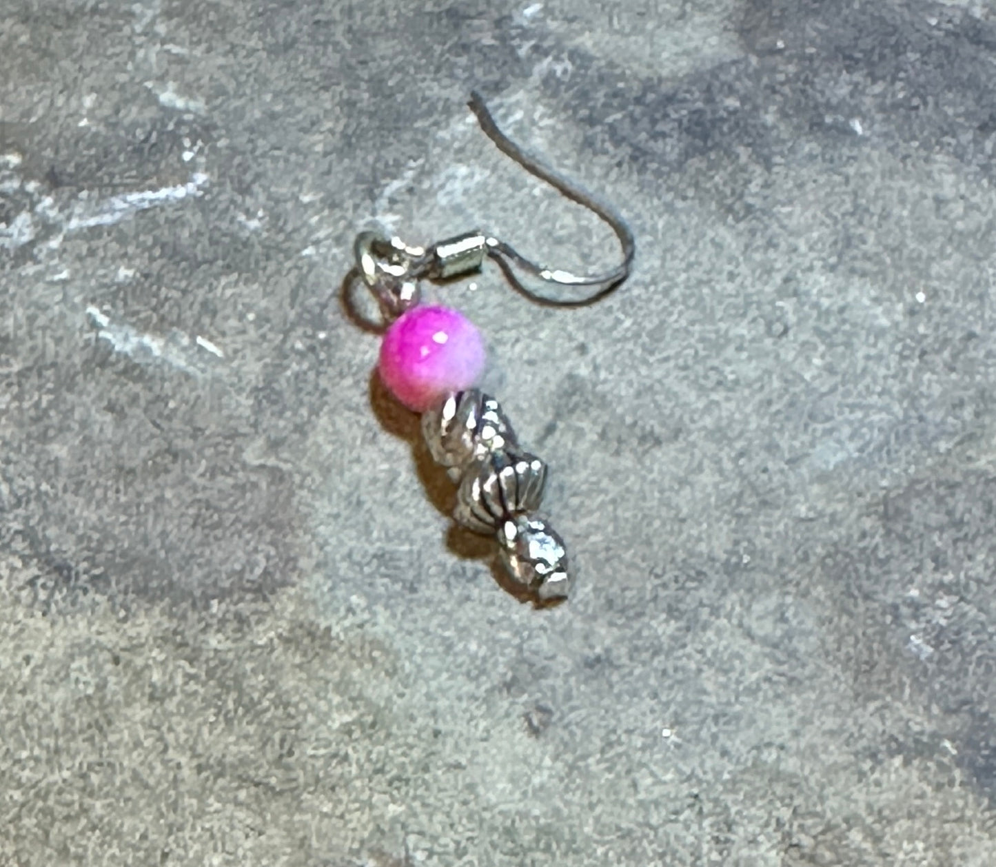 Pink Tourmaline with Tibetan Silver Charm Beads Hanging Pair