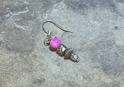 Pink Tourmaline with Tibetan Silver Charm Beads Hanging Pair