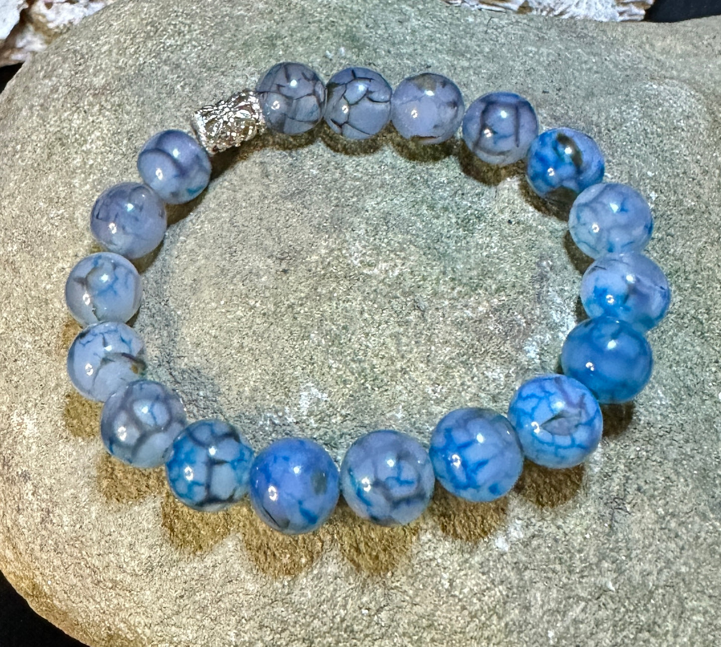 Blue Dragon Veins Agate 10mm Bracelet 7.5" or 19cm