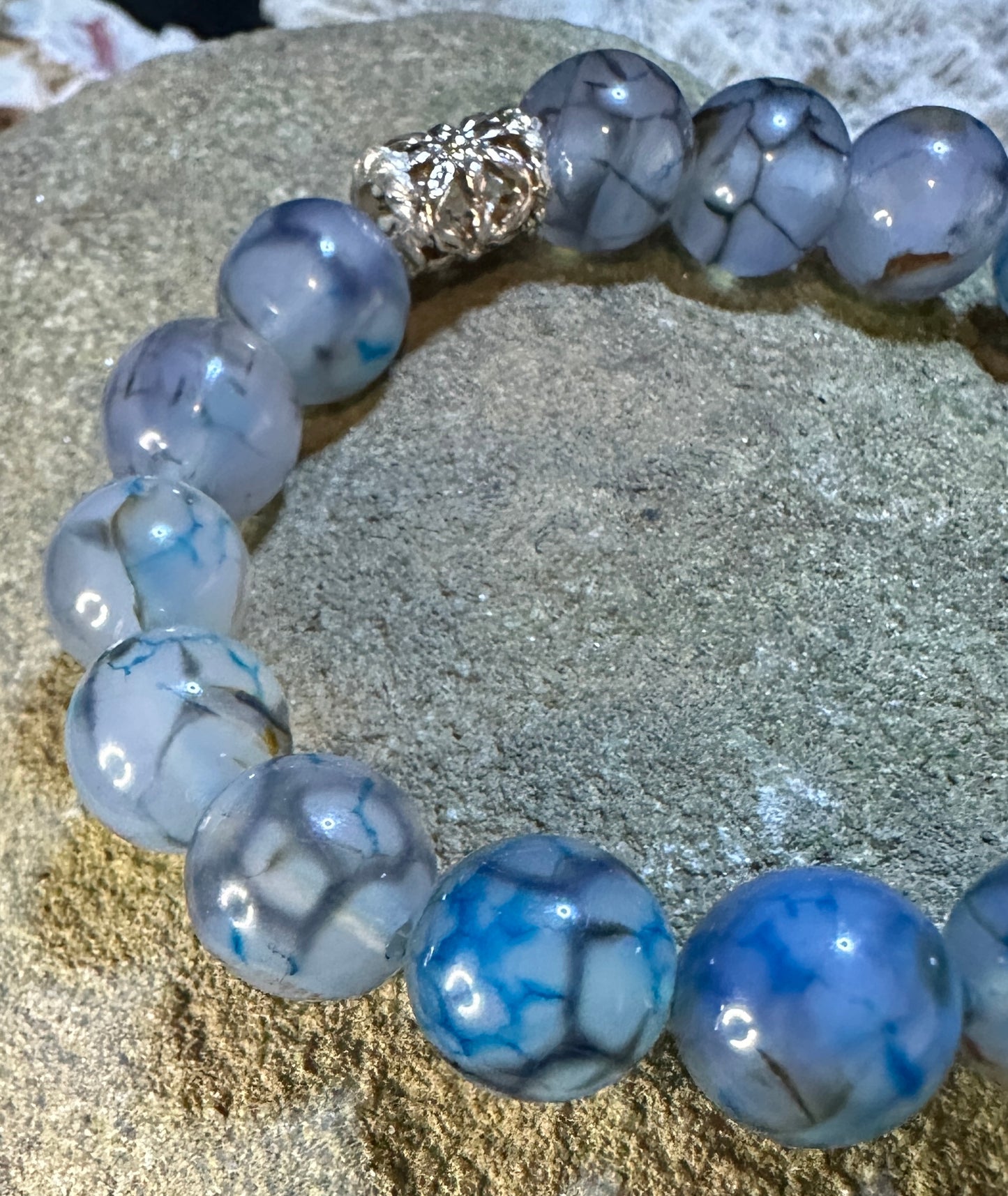 Blue Dragon Veins Agate 10mm Bracelet 7.5" or 19cm