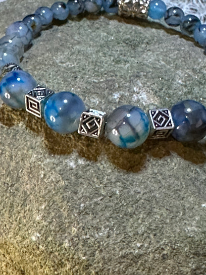 Blue Dragon Vein Agate with Cube Spacer Stretchy