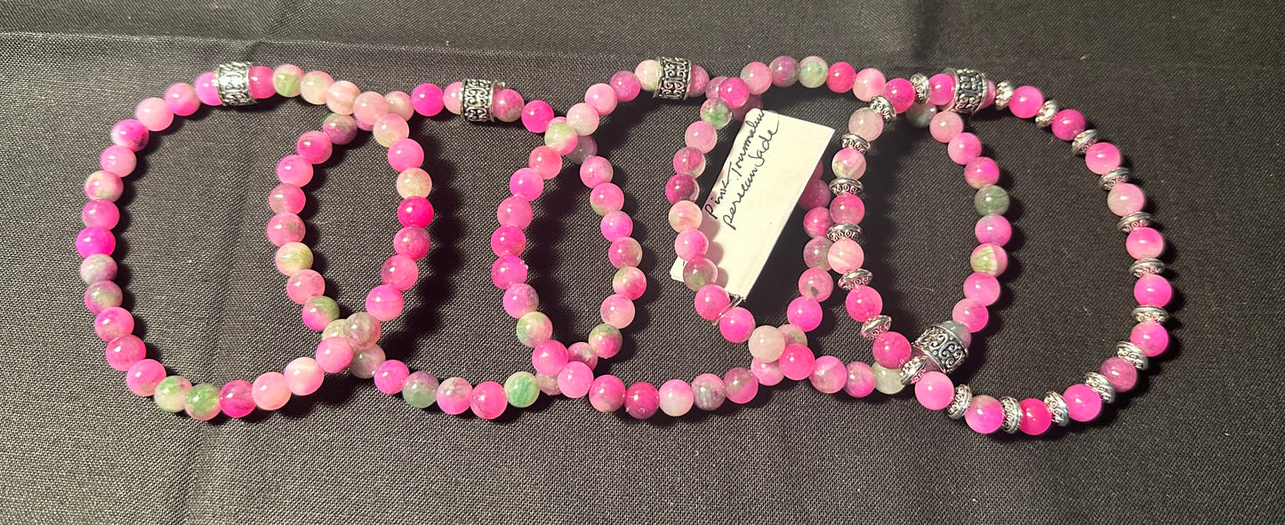 Pink Tourmaline Persian Jade Bead Bracelet