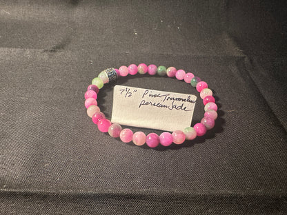 Pink Tourmaline Persian Jade Natural Stone Stretchy Bracelets