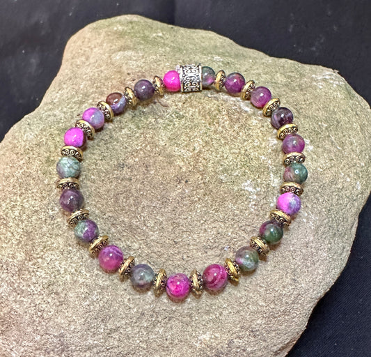 Purple Tourmaline Bracelet Tibetan Brass Bead