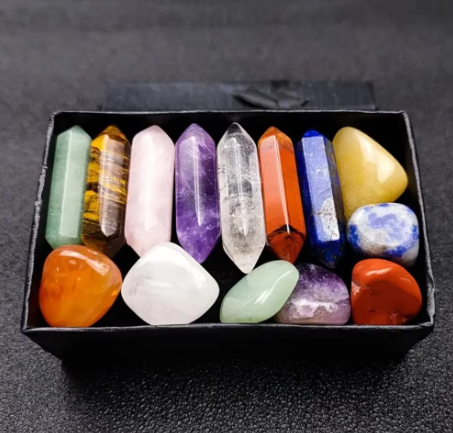 14pcs Pointed Quartz Crystal Chakra Healing Stones Set Jasper Amethyst Lapis Lazuli