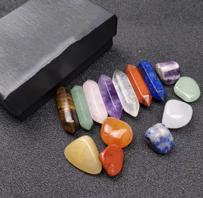 14pcs Pointed Quartz Crystal Chakra Healing Stones Set Jasper Amethyst Lapis Lazuli