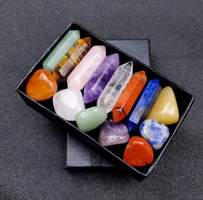 14pcs Pointed Quartz Crystal Chakra Healing Stones Set Jasper Amethyst Lapis Lazuli